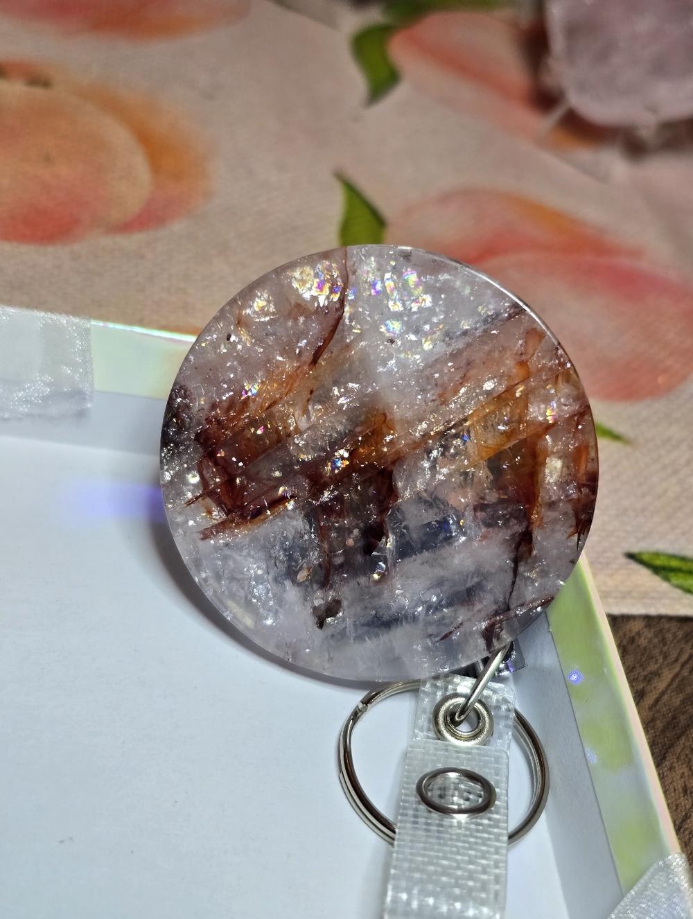 Fire Quartz Crystal ID Badge Reel